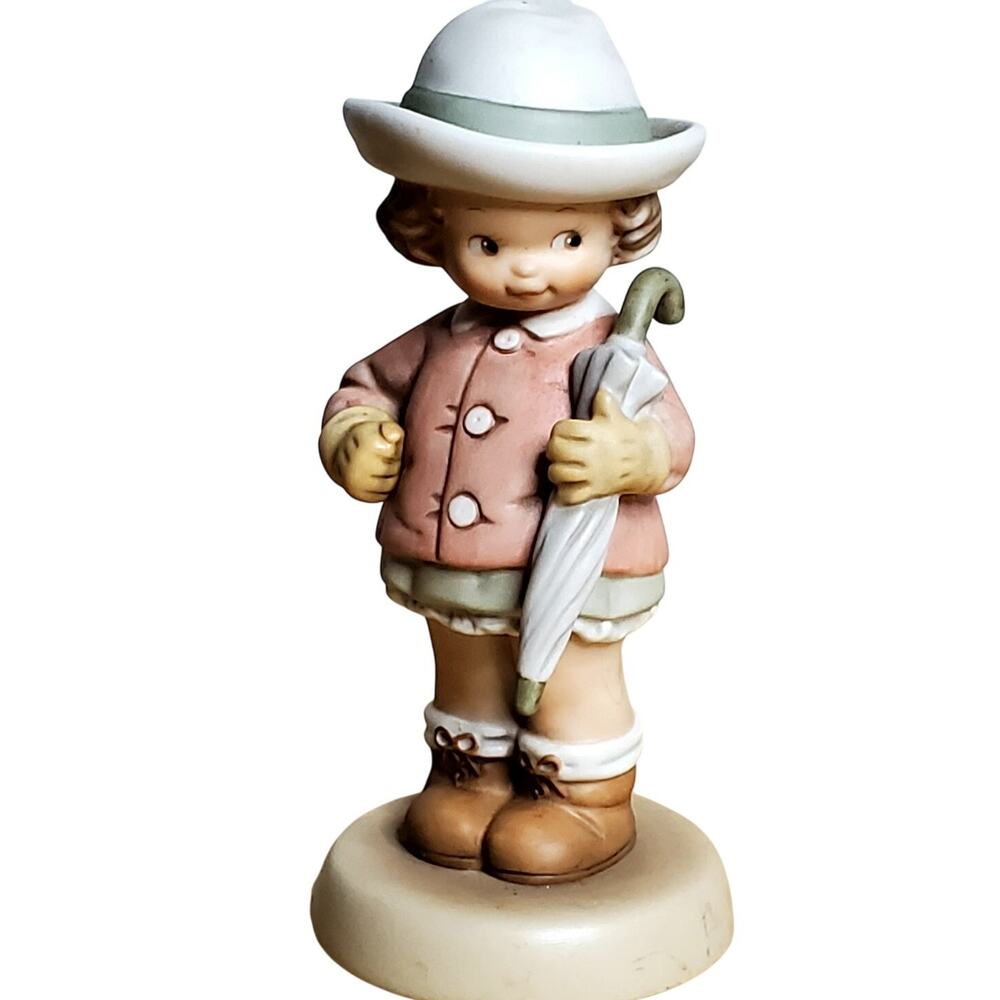 Enesco Memories of Yesterday Waiting For The Sunshine S0102 Girl & Umbrella 1992